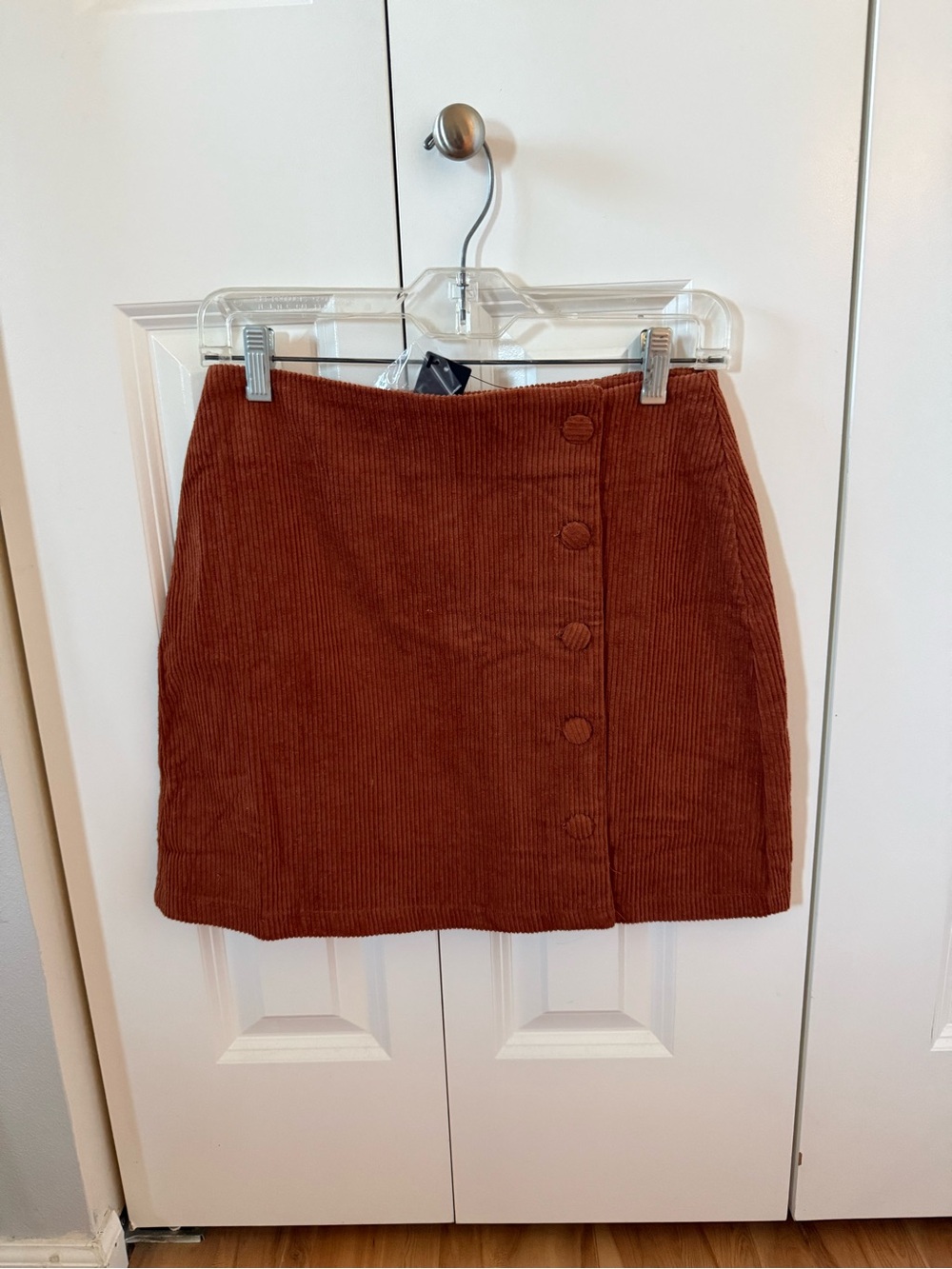 Lulu's Rust Corduroy Button-Side Mini Skirt